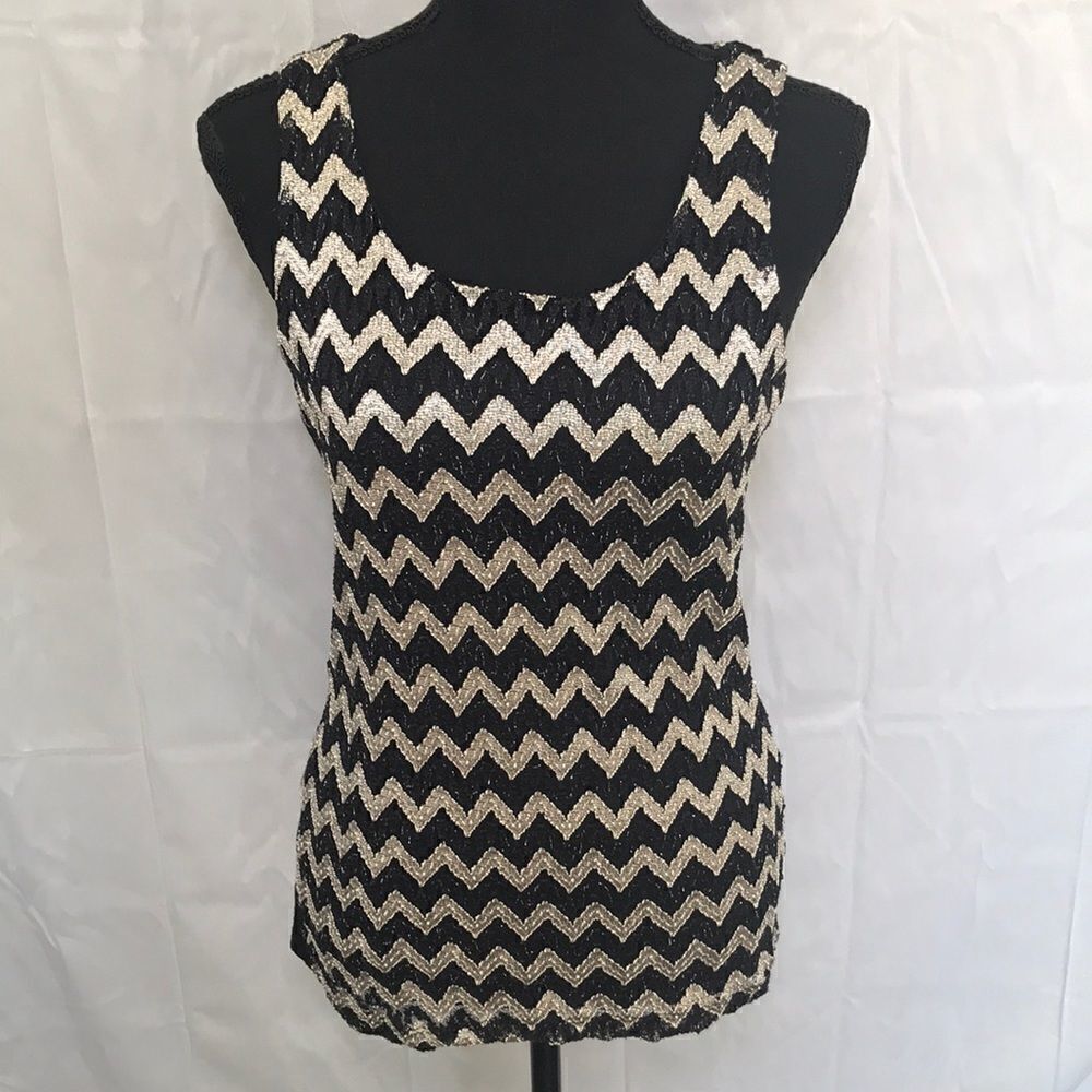 Studio Y, Chevron Metallic Black, and White Tank, Medium.